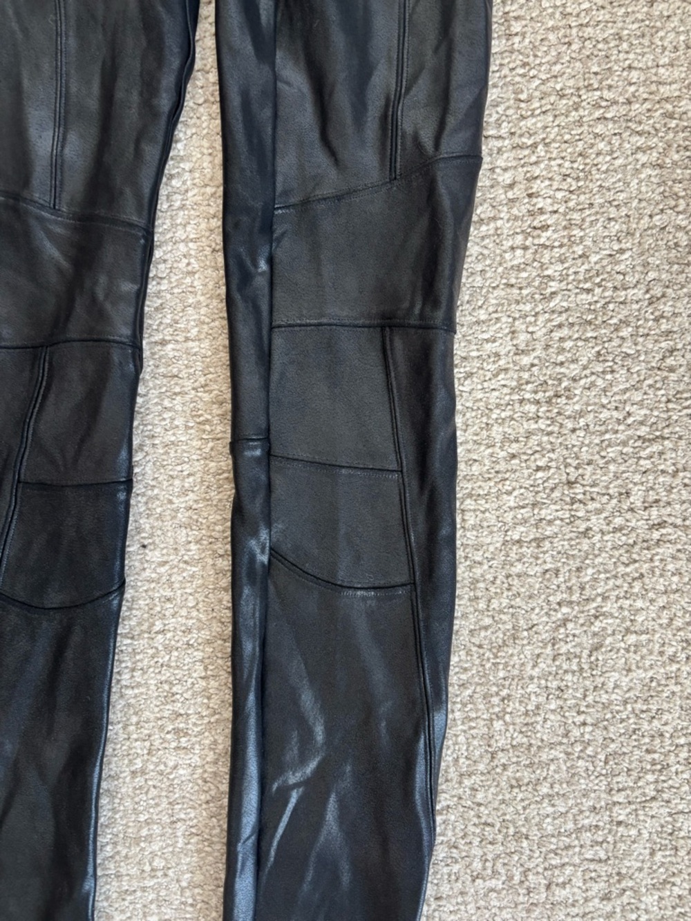 Spanx Faux Leather Leggings Small Petite Black Moto High Waist Zip Detail Skinny - Picture 2 of 7